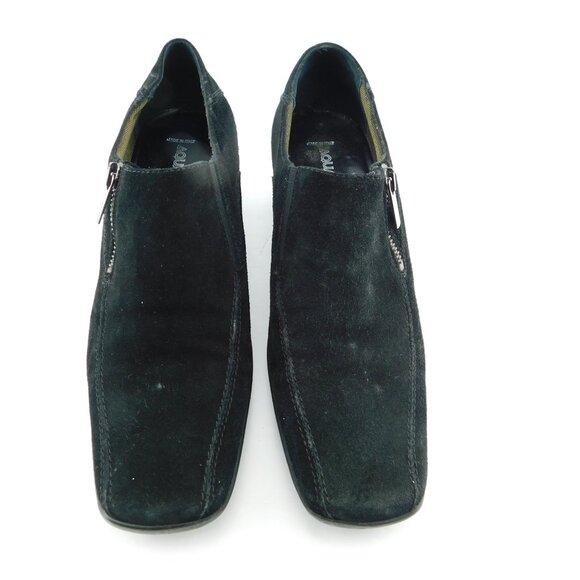 AQUATALIA Black Weatherproof Suede Leather Block Heel Zipper Ankle Booties 9 - Picture 2 of 9